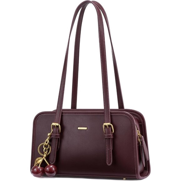 Handbags - Stylish Vegan Leather Clutch - Trendy Swing Zip Bag with Charming Cherry Detail